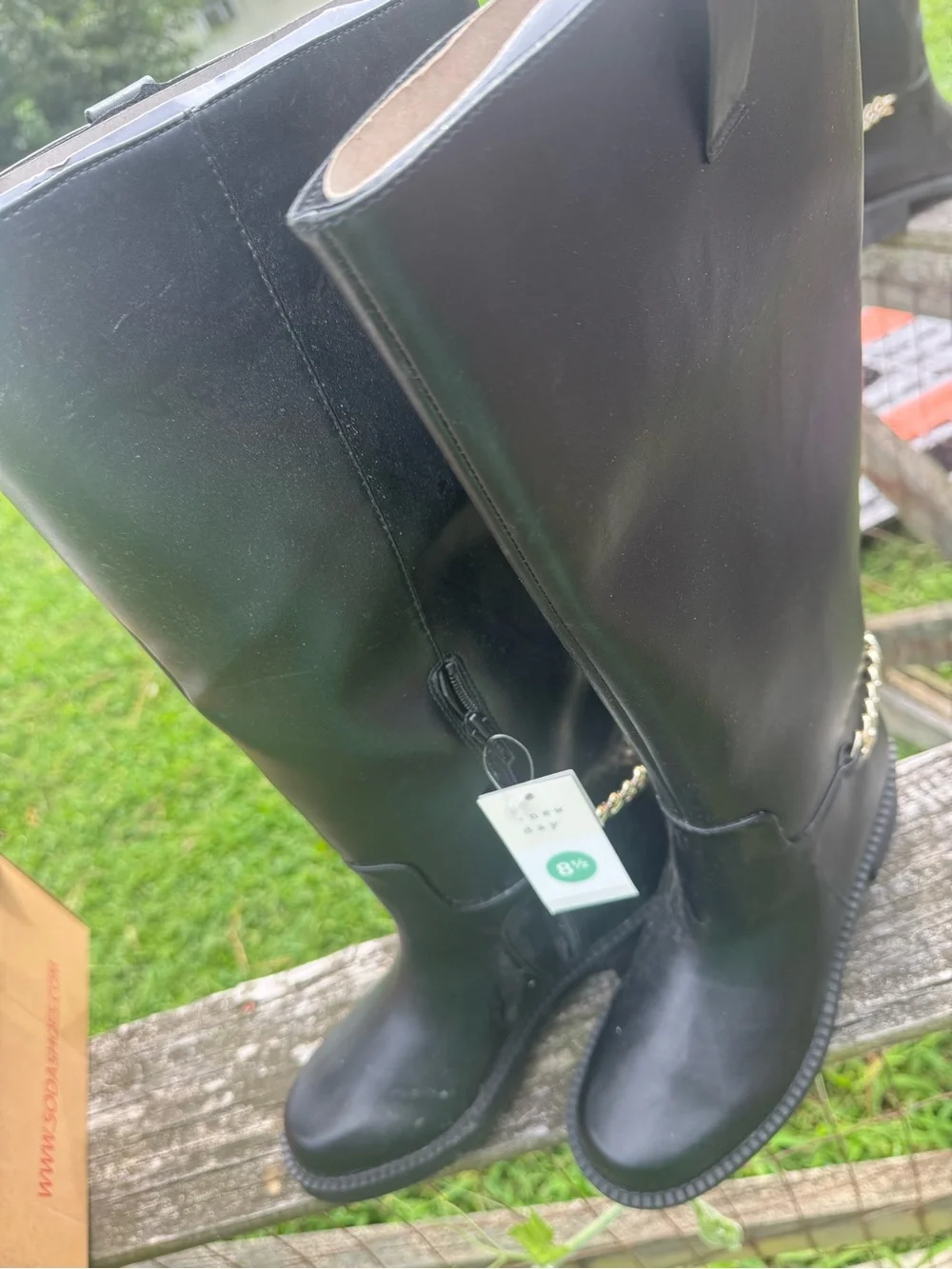 Women’s Black Over-the-Knee Boots with Chain Accent